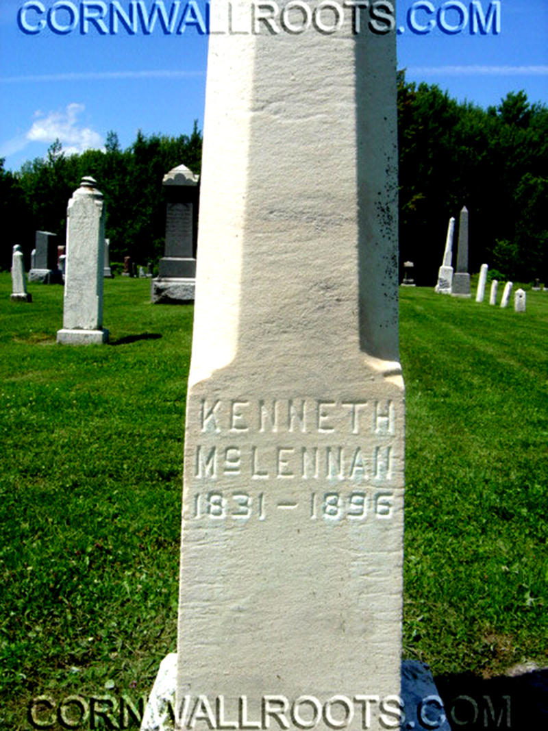 Photo of headstones/Kenneth McLennan 1831-1896 hdstn Lancaster St Adw chyd ON